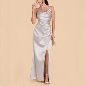 Birdy Grey NWT Lydia Shiny Satin Dress Platinum Small Silver Bridesmaid Maxi